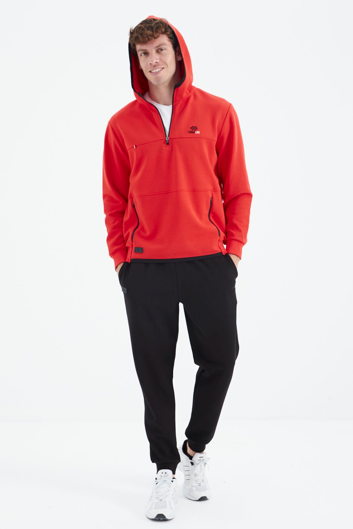 Fiesta - Black Hooded Half-Zip Pocket Detailed Men's Tracksuit Set - 85222
