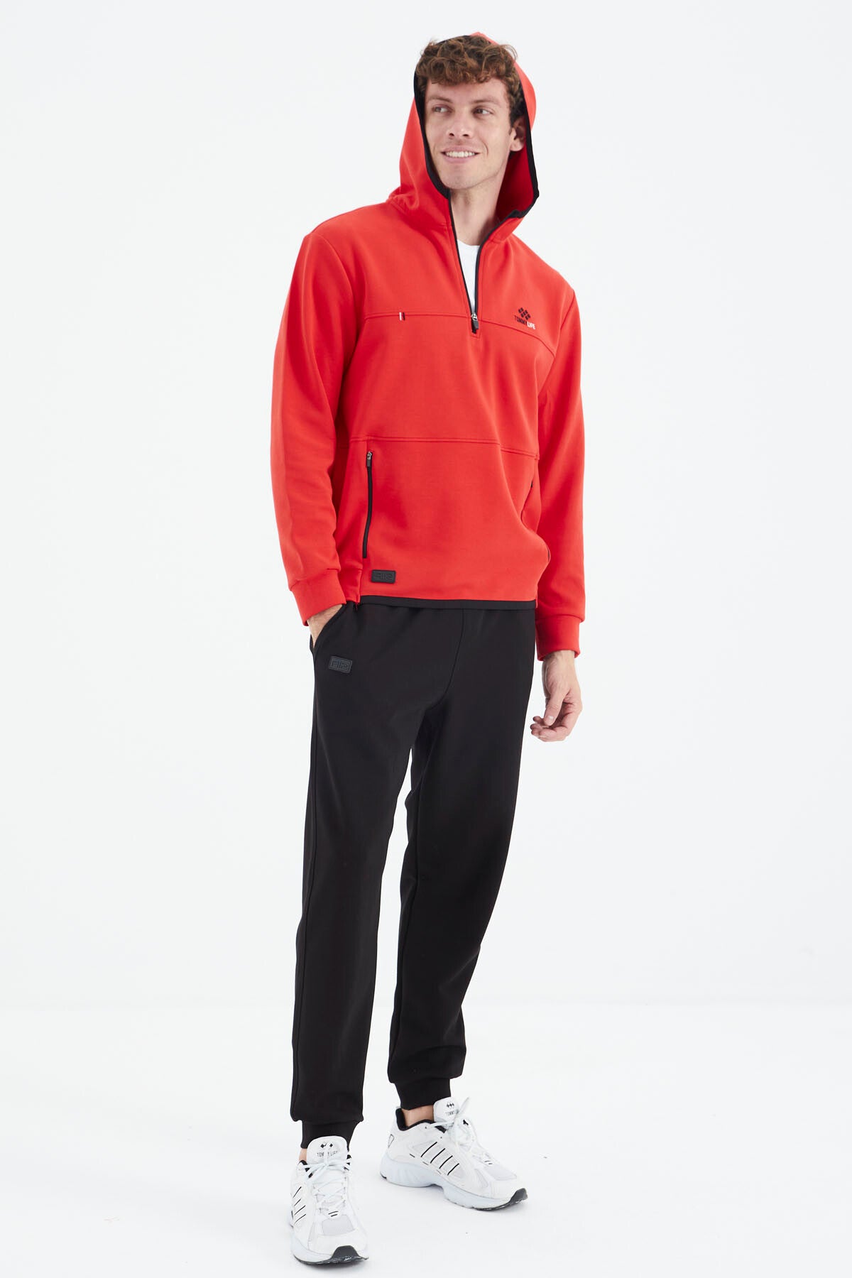 Fiesta - Black Hooded Half-Zip Pocket Detailed Men's Tracksuit Set - 85222