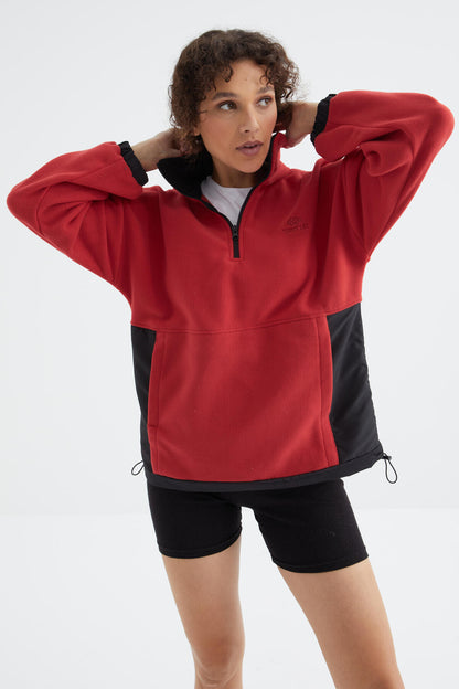 Fiesta Half Zipper Skirt with Gathered High Collar Oversize Women's Fleece Sweatshirt - 97236