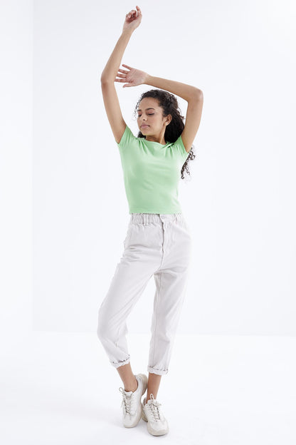 Pistachio Green Basic Short Sleeve O Neck Women's T-Shirt - 97202
