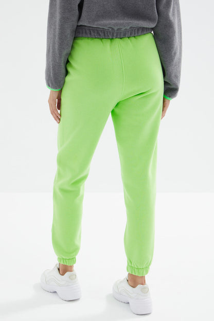 Green Pistachio High Waist Brushed 3-Thread Cotton Basic Women's Tracksuit Bottom - 94624