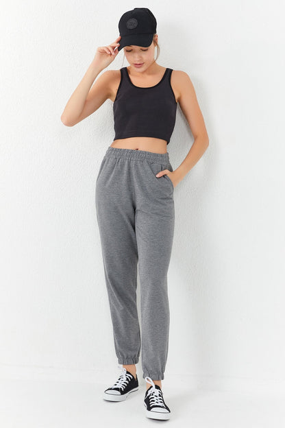 Smoked Basic Zero Sleeve Narrow Fit U Collar Women's Crop Top Singlet - 97160