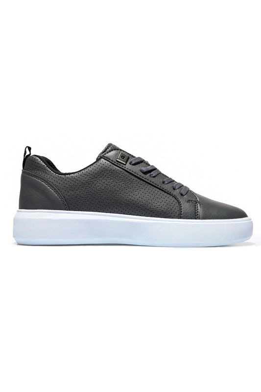 Smoked Perforated Laced PU Leather Men's Sports Shoes - 89055