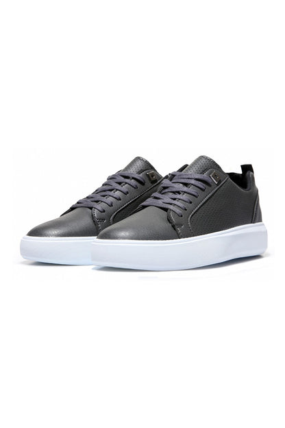 Smoked Perforated Laced PU Leather Men's Sports Shoes - 89055