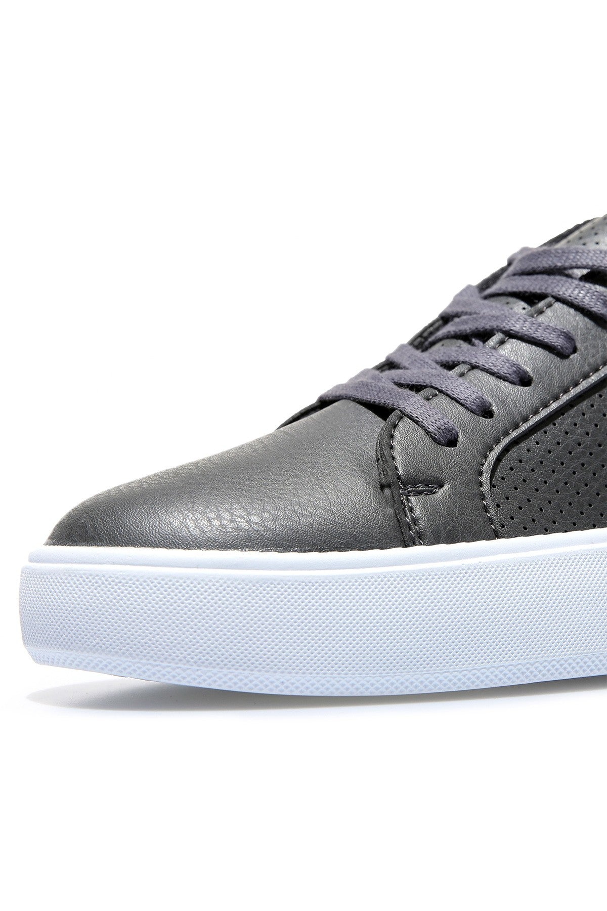 Smoked Perforated Laced PU Leather Men's Sports Shoes - 89055