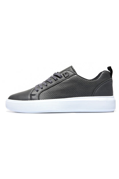 Smoked Perforated Laced PU Leather Men's Sports Shoes - 89055