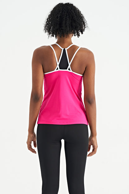 Fuchsia Double Strap Back Detailed Standard Cut Women's Sports Singlet - 97258