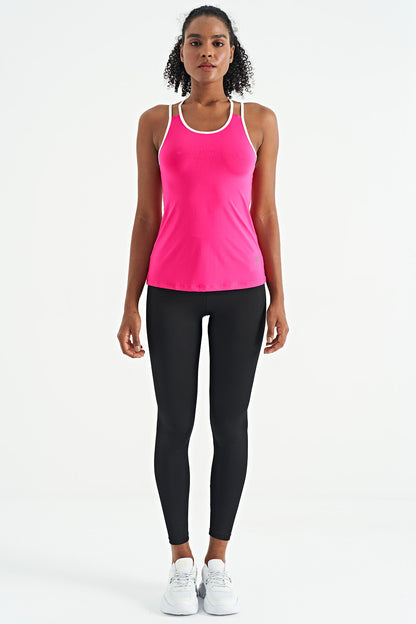 Fuchsia Double Strap Back Detailed Standard Cut Women's Sports Singlet - 97258