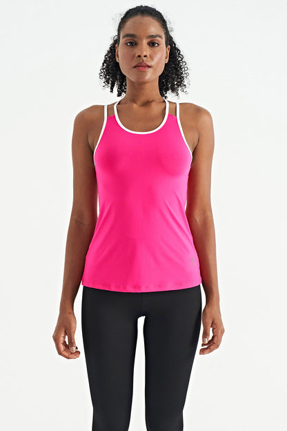 Fuchsia Double Strap Back Detailed Standard Cut Women's Sports Singlet - 97258