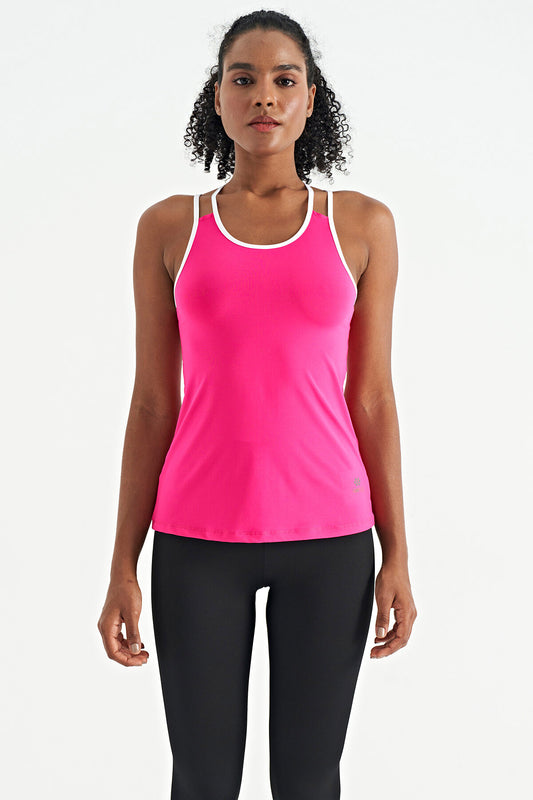 Fuchsia Double Strap Back Detailed Standard Cut Women's Sports Singlet - 97258
