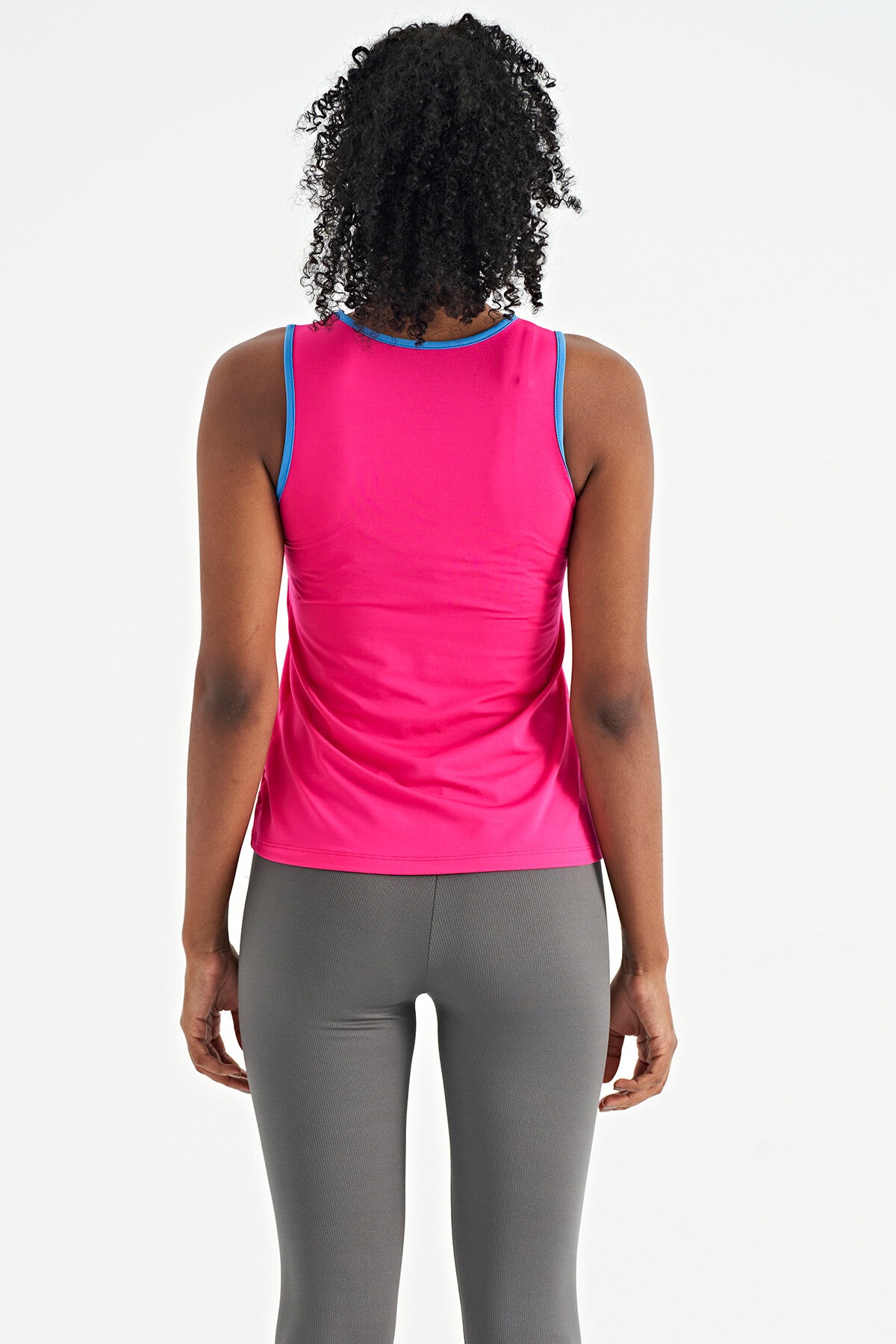 Fuchsia Logo Printed Binding Striped Standard Cut Women's Sports Singlet - 97255