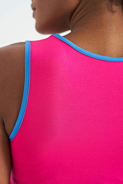 Fuchsia Logo Printed Binding Striped Standard Cut Women's Sports Singlet - 97255