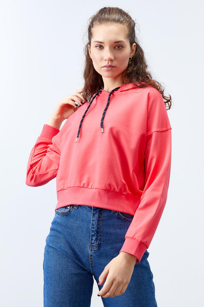 Fuchsia Long Sleeve Comfort Fit Hooded Women's Sweatshirt - 97115