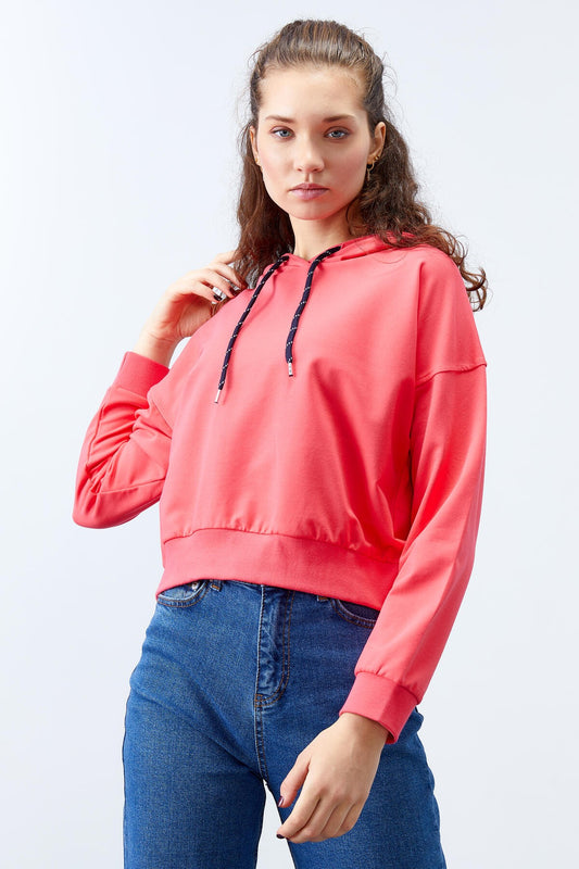 Fuchsia Long Sleeve Comfort Fit Hooded Women's Sweatshirt - 97115