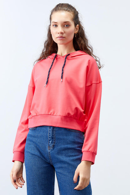 Fuchsia Long Sleeve Comfort Fit Hooded Women's Sweatshirt - 97115