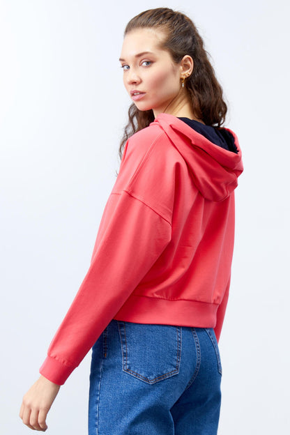 Fuchsia Long Sleeve Comfort Fit Hooded Women's Sweatshirt - 97115