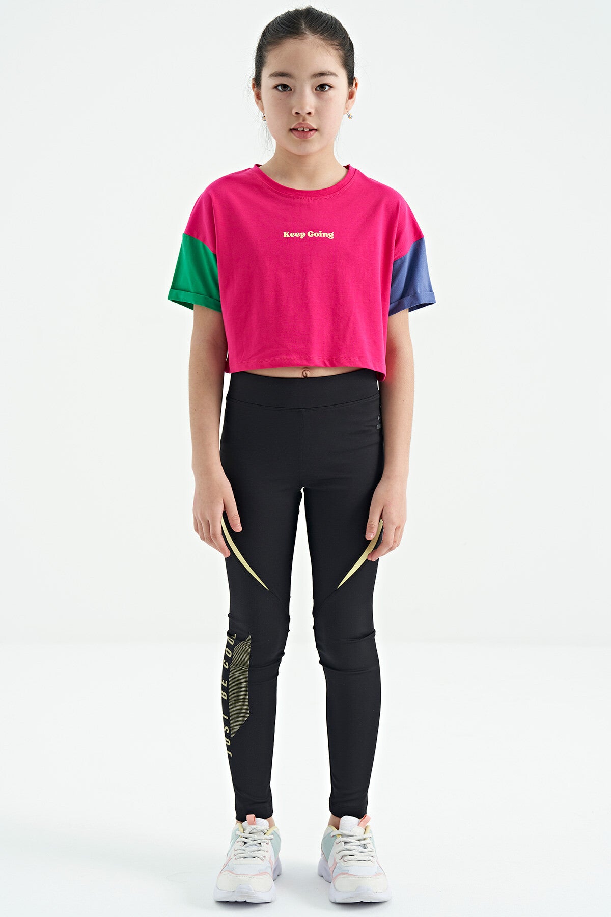 Fuchsia Print O Collar Low Shoulder Oversize Girls' T-Shirt - 75130