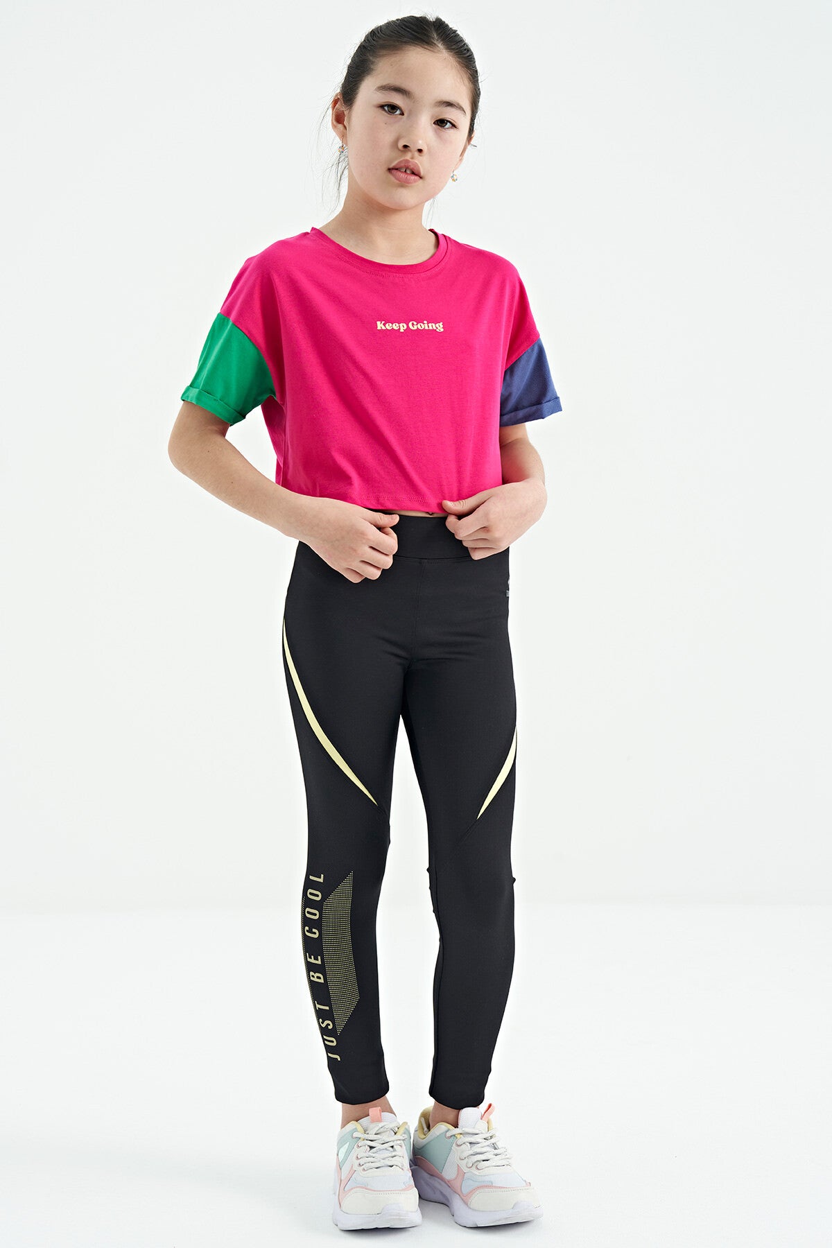 Fuchsia Print O Collar Low Shoulder Oversize Girls' T-Shirt - 75130