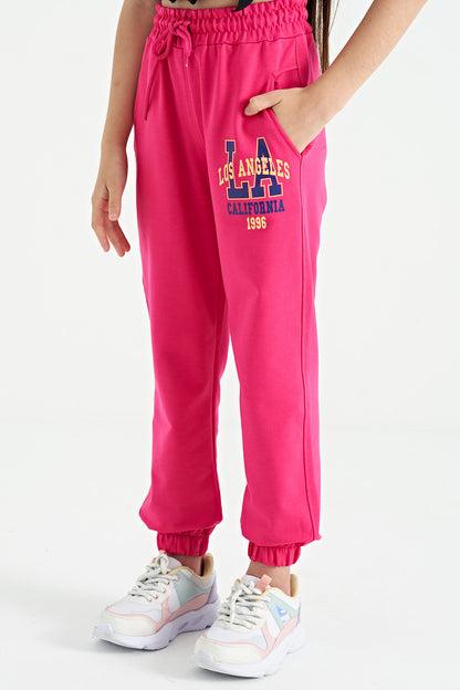 Pink Embroidered Standard Cut Jogger Girls' Tracksuit Bottom - 75120