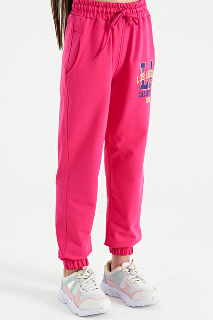 Pink Embroidered Standard Cut Jogger Girls' Tracksuit Bottom - 75120