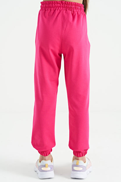 Pink Embroidered Standard Cut Jogger Girls' Tracksuit Bottom - 75120