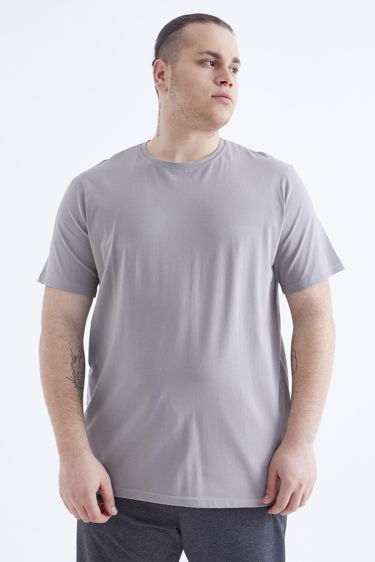 Gri Basic Short Sleeve O Neck Large Size Men's T-Shirt - 88072
