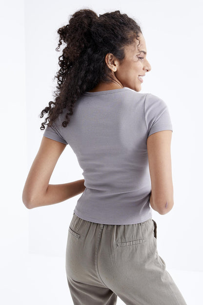 Gri Basic Short Sleeve O Neck Women's T-Shirt - 97202