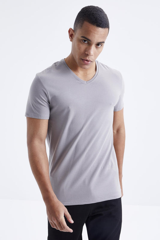 Gri Basic Short Sleeve Standard Fit V Neck Men's T-Shirt - 87912