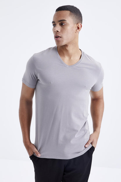 Gri Basic Short Sleeve Standard Fit V Neck Men's T-Shirt - 87912