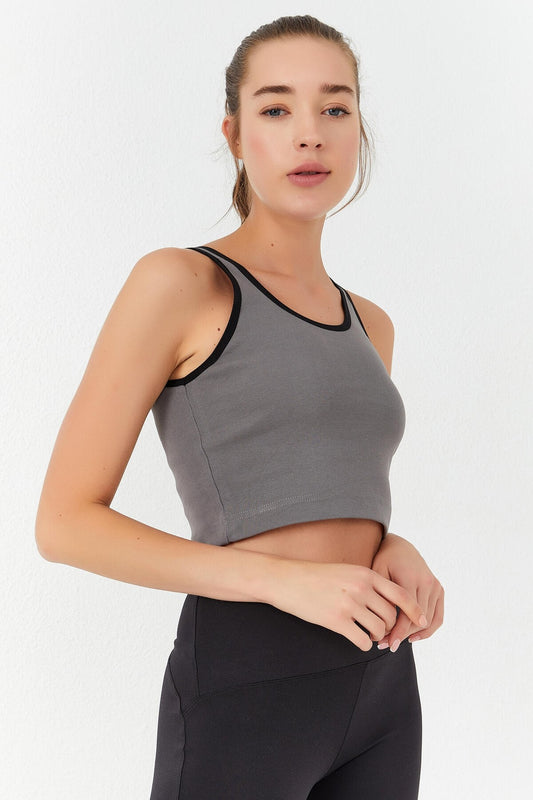Gri Basic Zero Sleeve Narrow Fit U Neck Women's Crop Top Singlet - 97162