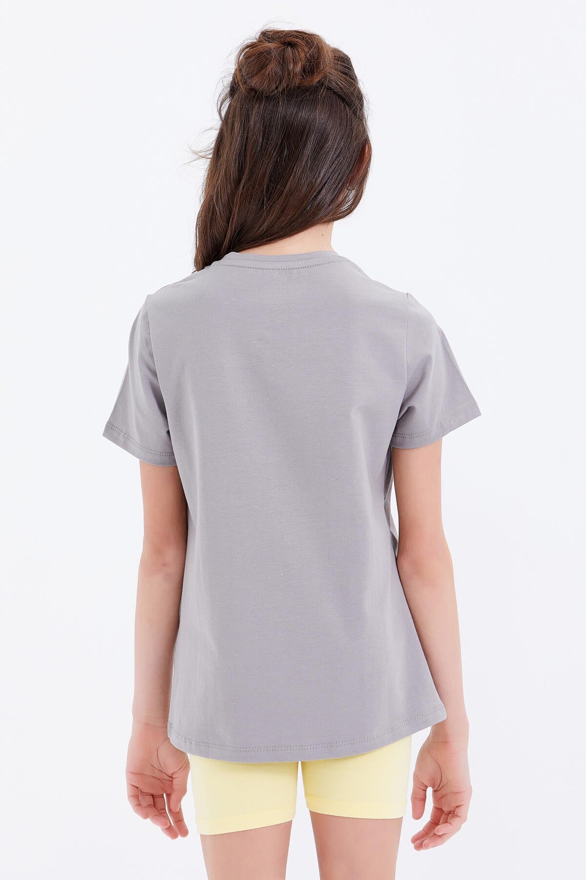 Gri Basic Print Round Neck Comfort Fit Girls T-Shirt - 75041