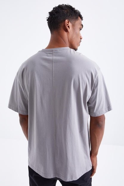Gray Printed O Collar Men's Oversize T-Shirt - 88098