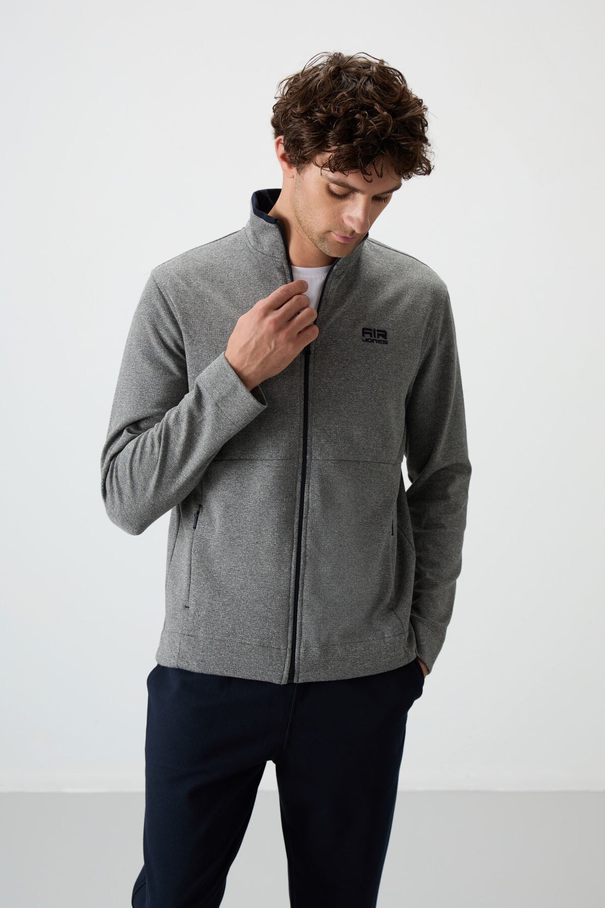 Bruce Gri - Navy Blue High Collar Men's Tracksuit Set - 85200