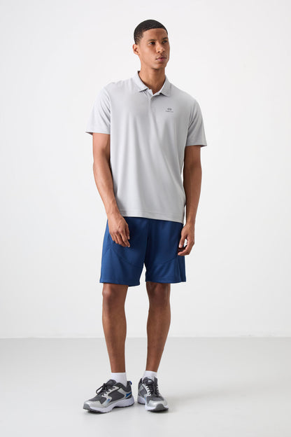 Men's Active Sports Polo Collar T-Shirt with Grip Logo Print Standard Fit - 88252