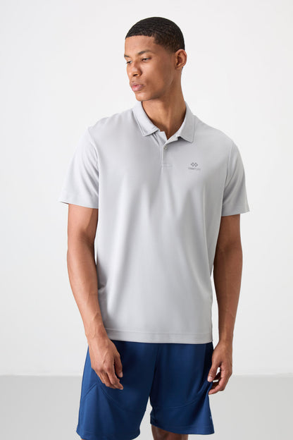 Men's Active Sports Polo Collar T-Shirt with Grip Logo Print Standard Fit - 88252