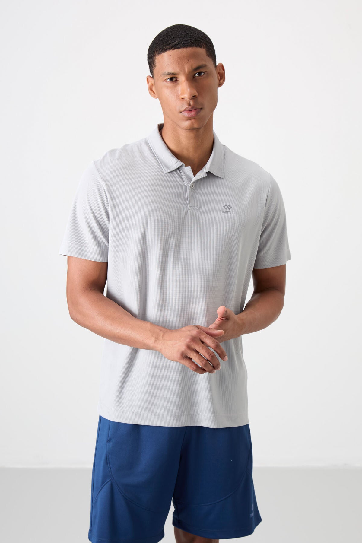 Men's Active Sports Polo Collar T-Shirt with Grip Logo Print Standard Fit - 88252