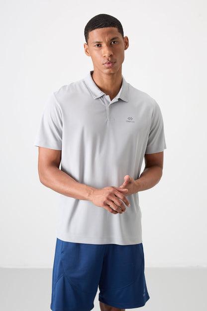 Men's Active Sports Polo Collar T-Shirt with Grip Logo Print Standard Fit - 88252