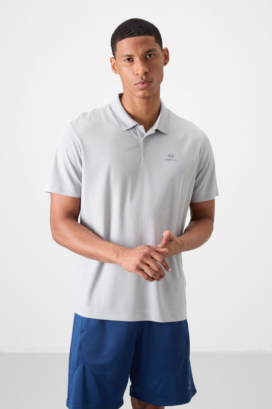 Men's Active Sports Polo Collar T-Shirt with Grip Logo Print Standard Fit - 88252