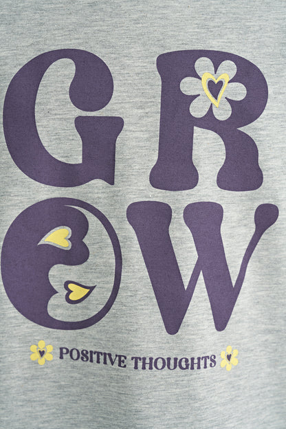 Grey - Light Lavender Print Detailed O Collar Girl's Tights Set - 75134