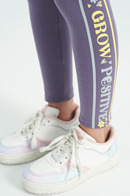 Grey - Light Lavender Print Detailed O Collar Girl's Tights Set - 75134