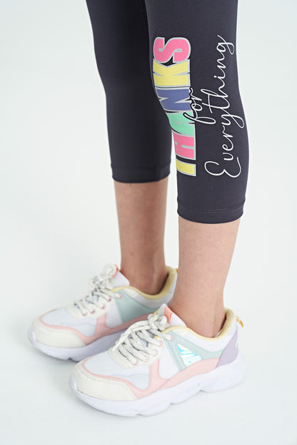 Grey Melange - Anthracite Print Oversize Girls' Crop Tights Set - 75133