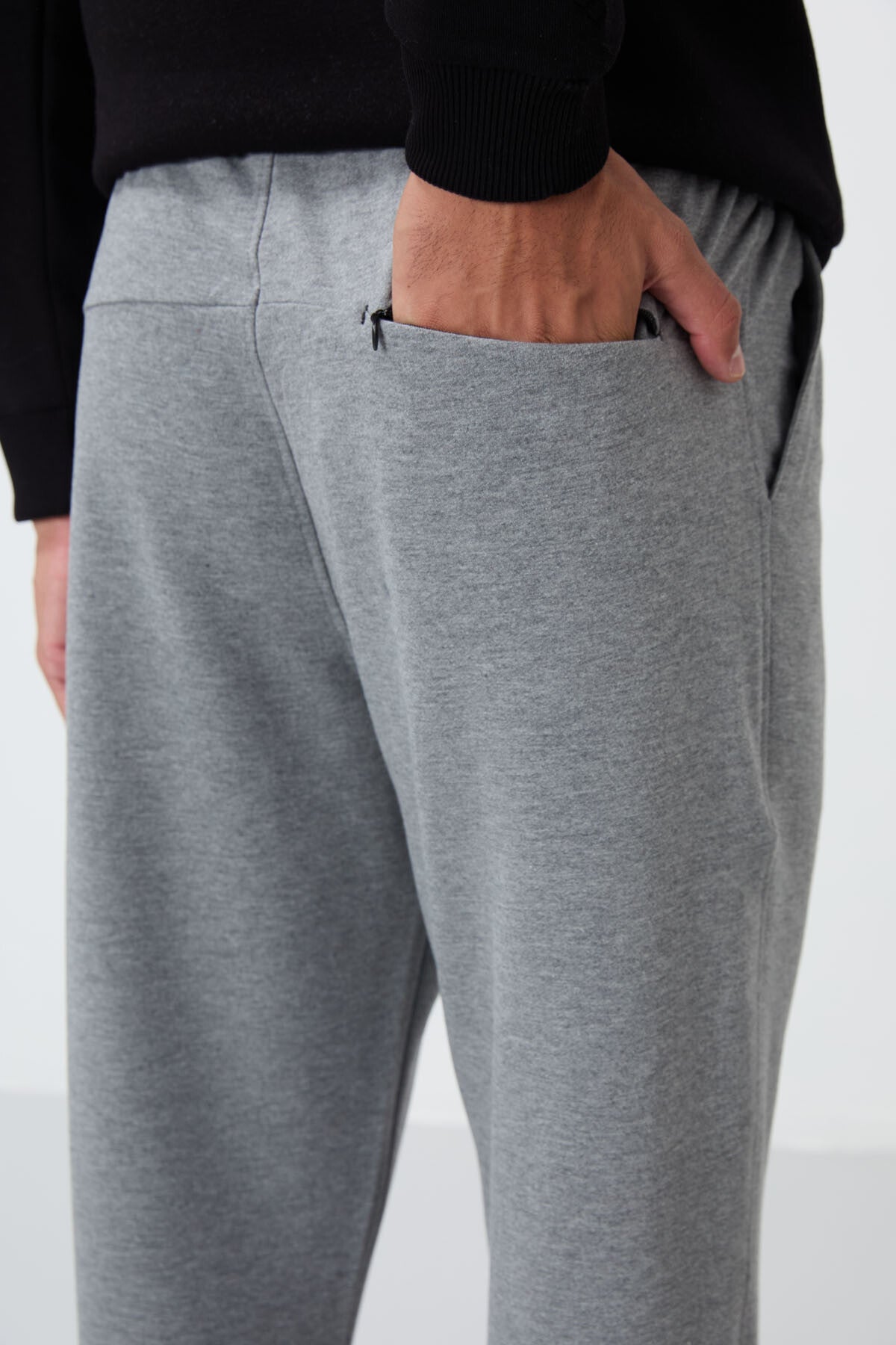 Grey Melange Laced Hem Standard Fit Classic Leg Men's Tracksuit Bottom - 84682