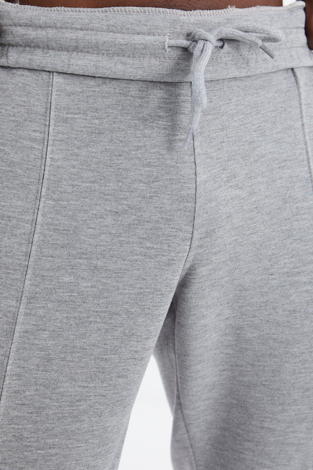 Grey Melange Laced Hem Detailed Standard Fit Men's Tracksuit Bottom - 84994