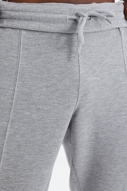Grey Melange Laced Hem Detailed Standard Fit Men's Tracksuit Bottom - 84994