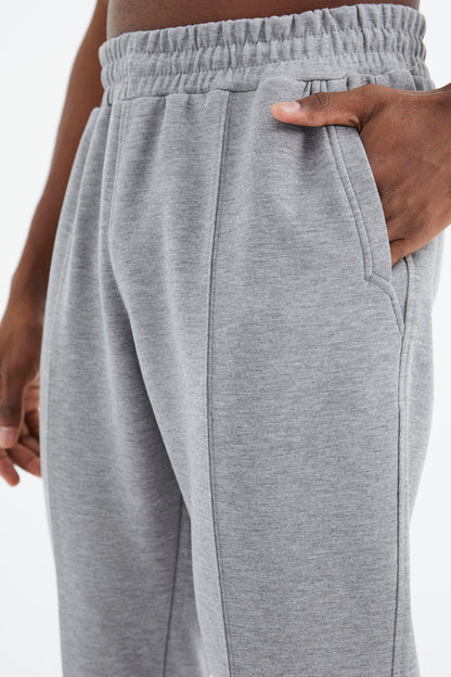 Grey Melange Laced Hem Detailed Standard Fit Men's Tracksuit Bottom - 84994