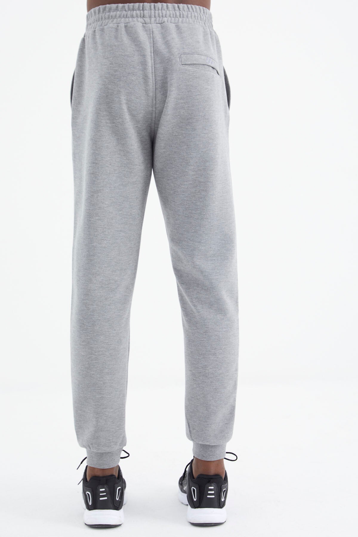 Grey Melange Laced Hem Detailed Standard Fit Men's Tracksuit Bottom - 84994