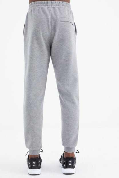 Grey Melange Laced Hem Detailed Standard Fit Men's Tracksuit Bottom - 84994