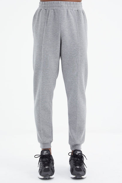 Grey Melange Laced Hem Detailed Standard Fit Men's Tracksuit Bottom - 84994