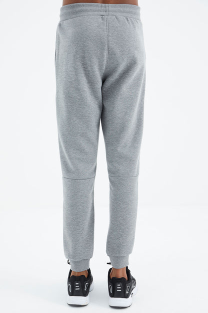 Grey Melange Laced Strip Detailed Relax Fit Men's Tracksuit Bottom - 82106