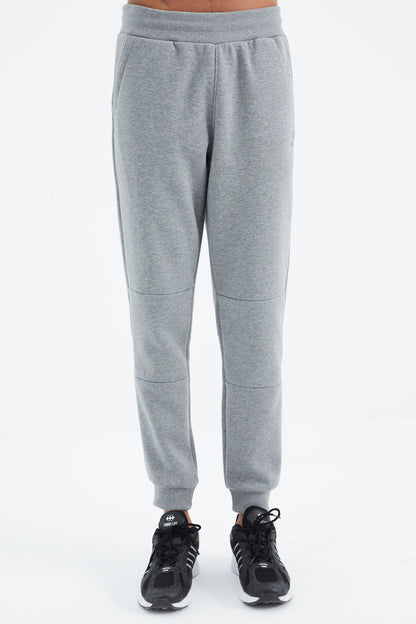 Grey Melange Laced Strip Detailed Relax Fit Men's Tracksuit Bottom - 82106